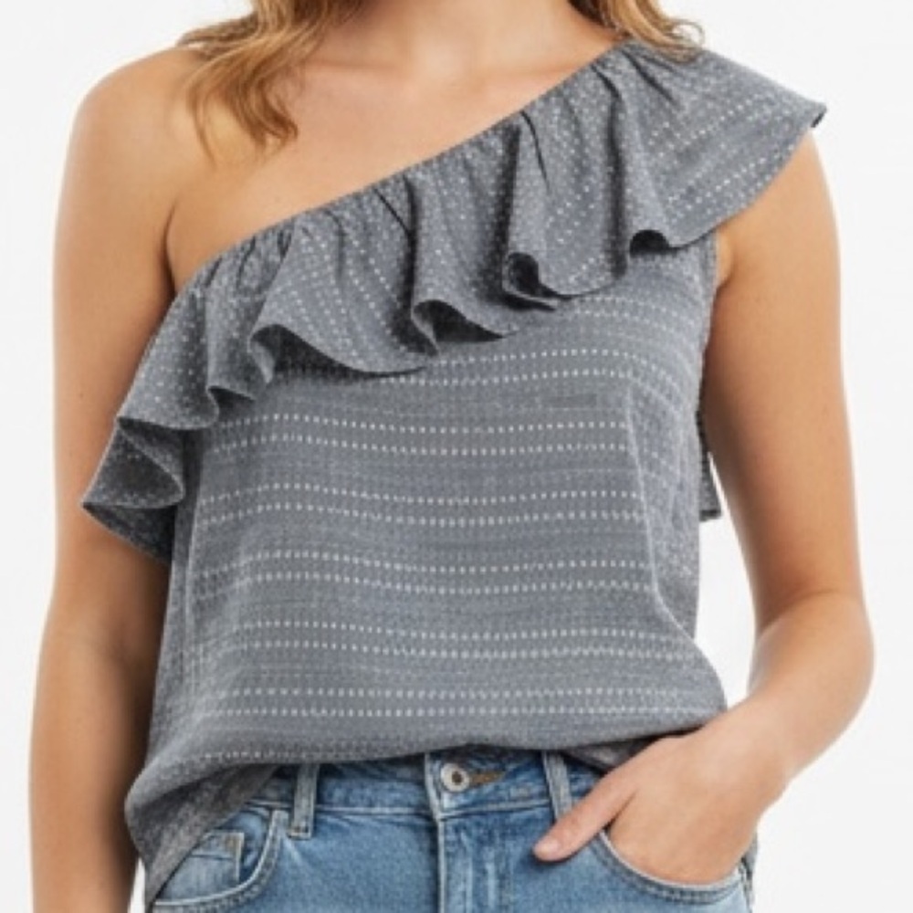 NWT Roxy Alcove Moment Cold Shoulder Ruffle Top Blue White Boho Beach Coastal